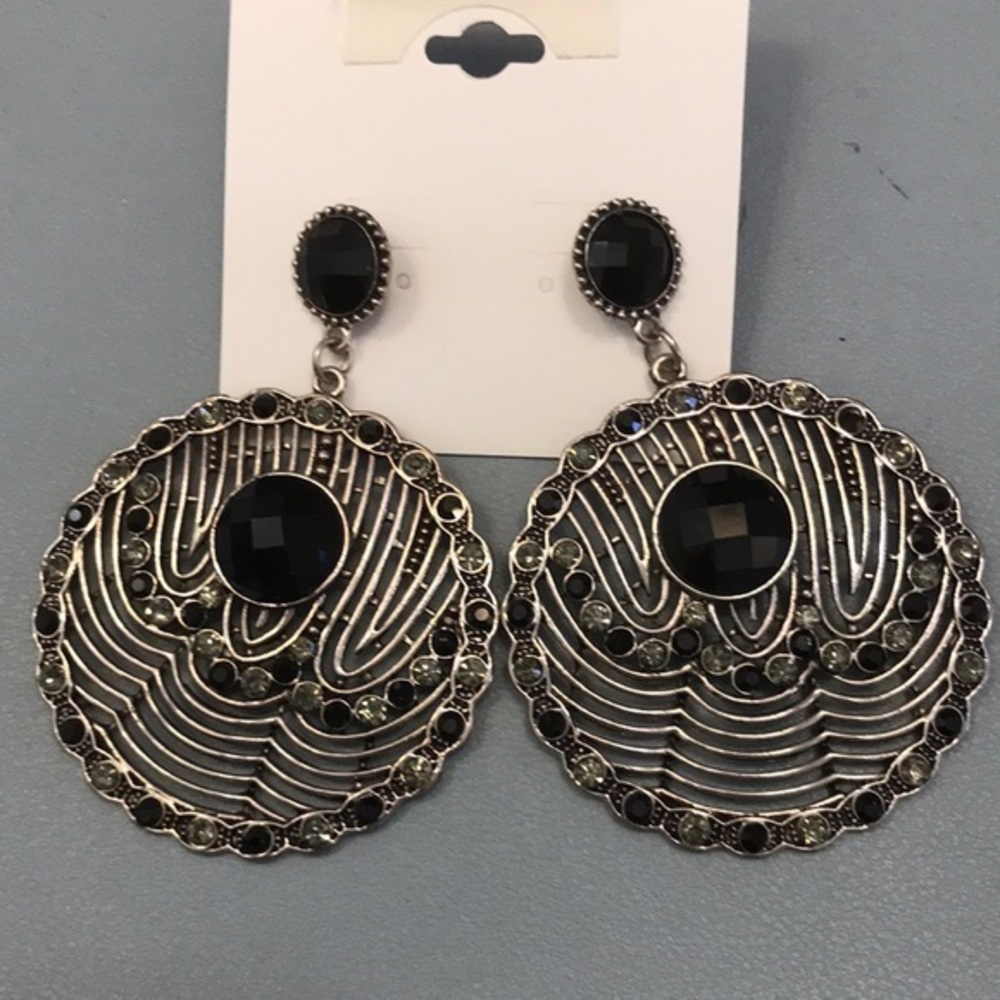 New Art Deco earrings with black/gray crystals